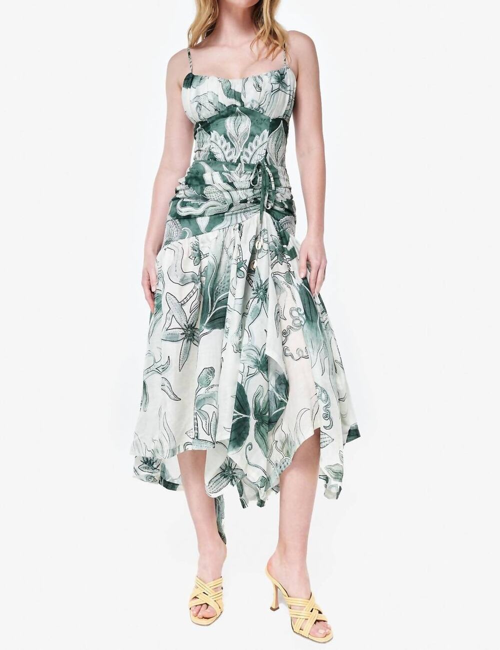 Couper Eres Handkerchief Hem Dress In Green Floral - 4